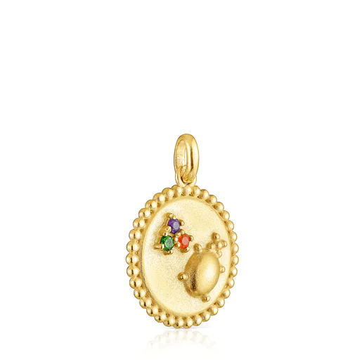 Pingente/medalha Jardim Virtual em prata banhada a ouro 18k com pedras preciosas