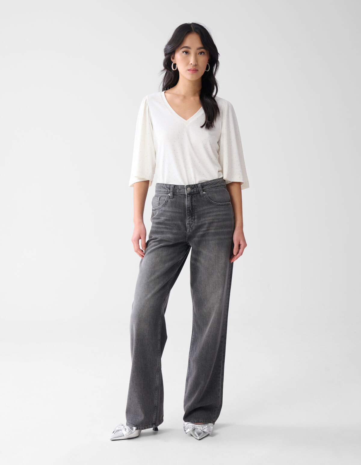 Strass Ruffle Top Gebroken Wit