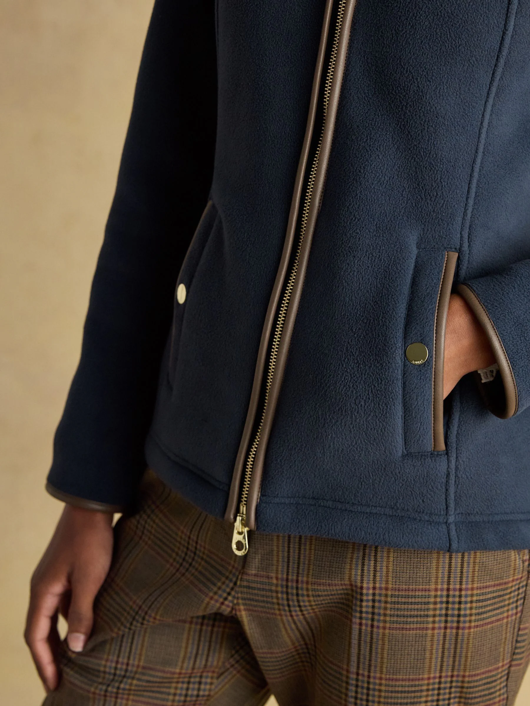 Marineblauw - Heritage fleece met doorlopende rits