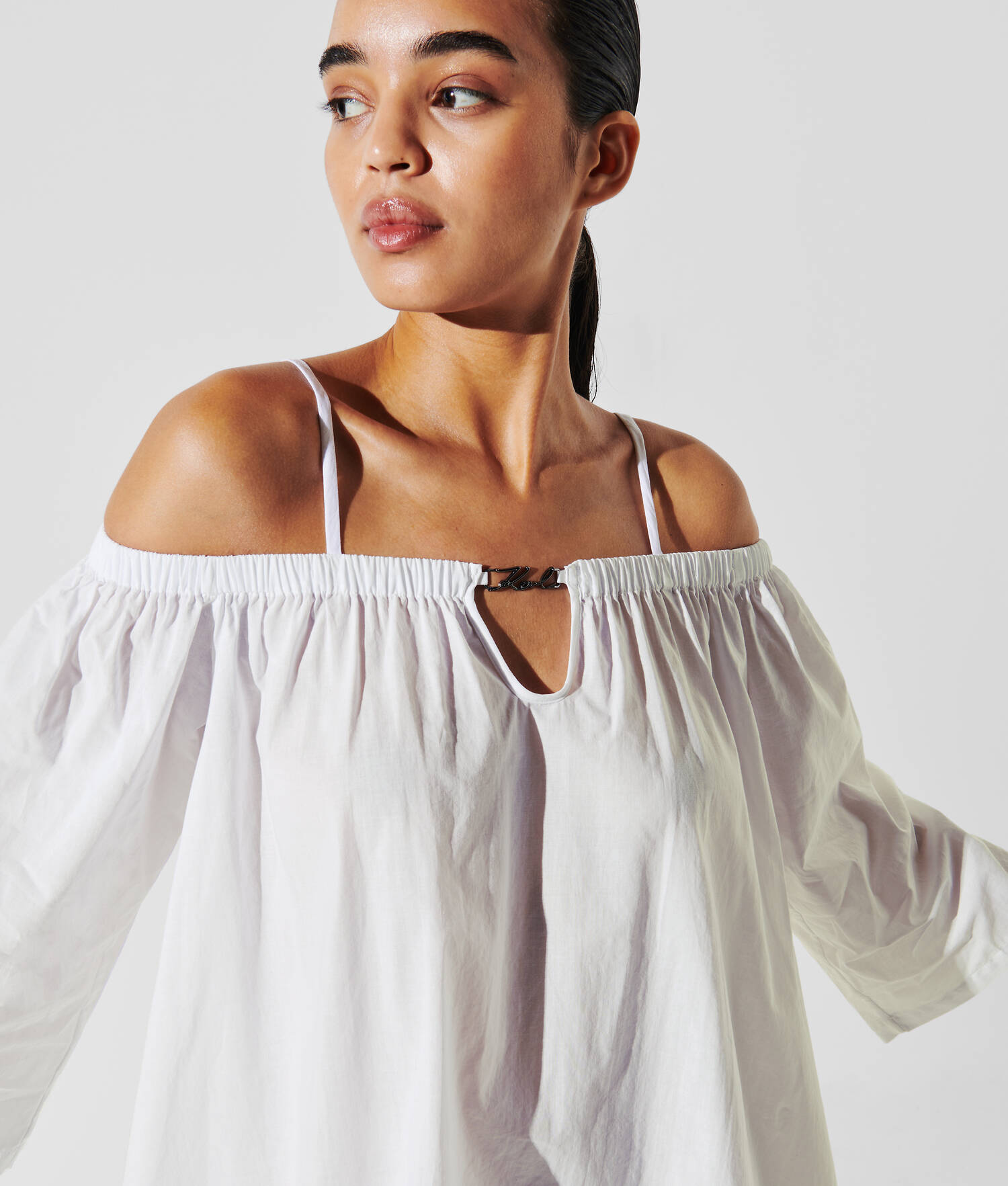 ROBE DE PLAGE À ÉPAULES DÉNUDÉES K/SIGNATURE - Blanc