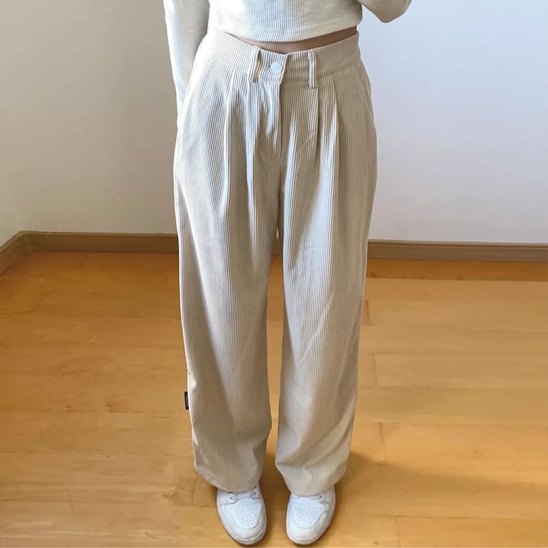 Alhambra - Hoge taille effen corduroy wijde broek