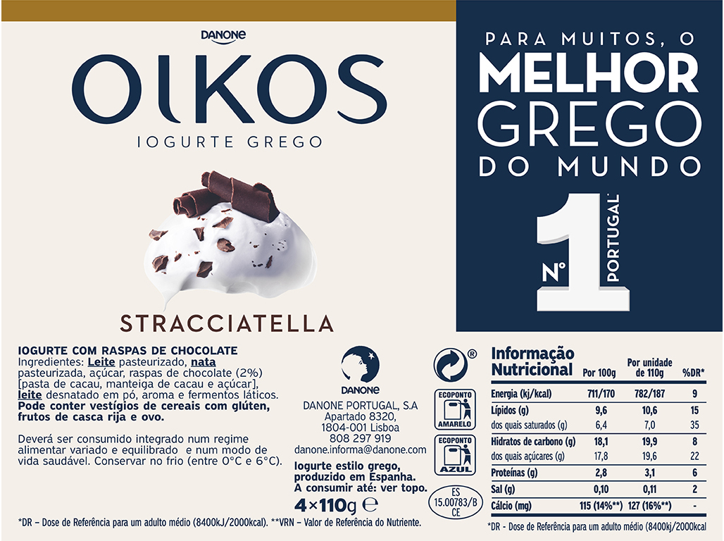 IOGURTE OÎKOS DANONE GREGO STRACCIATELLA 4X110G