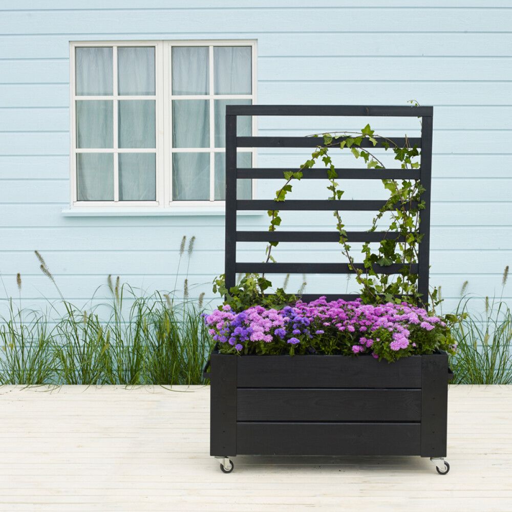 BLOMSTERKASSE PLUS CUBIC MED ESPALIER INKL HJUL 87X50X130CM SVART