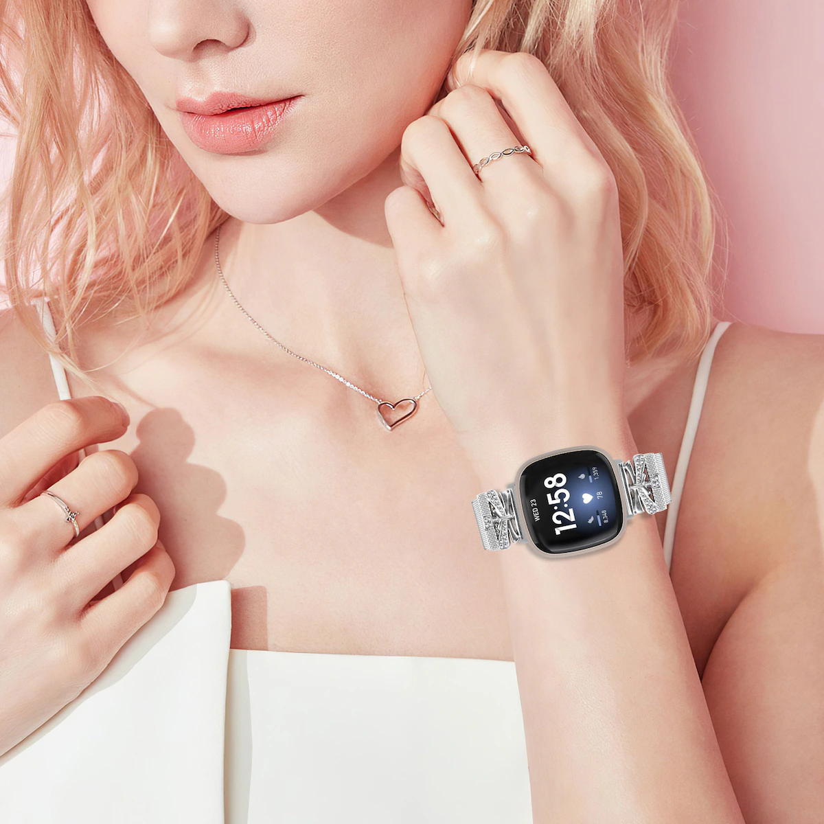Klokkerem i rustfritt stål for Fitbit Versa3/4/Sense 2 Sølv