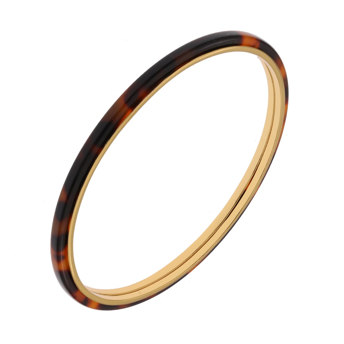 Bracelet Argent Jonc Doré Acétate Marron18 cmcm