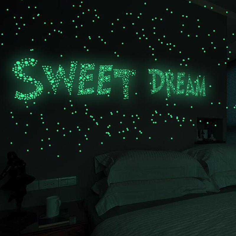 (413-tlg. Set) Leuchtsterne Fluoreszierende Wandsticker Sternenhimmel mit Kreise   Sterne fürs Kinderzimmer - Grün