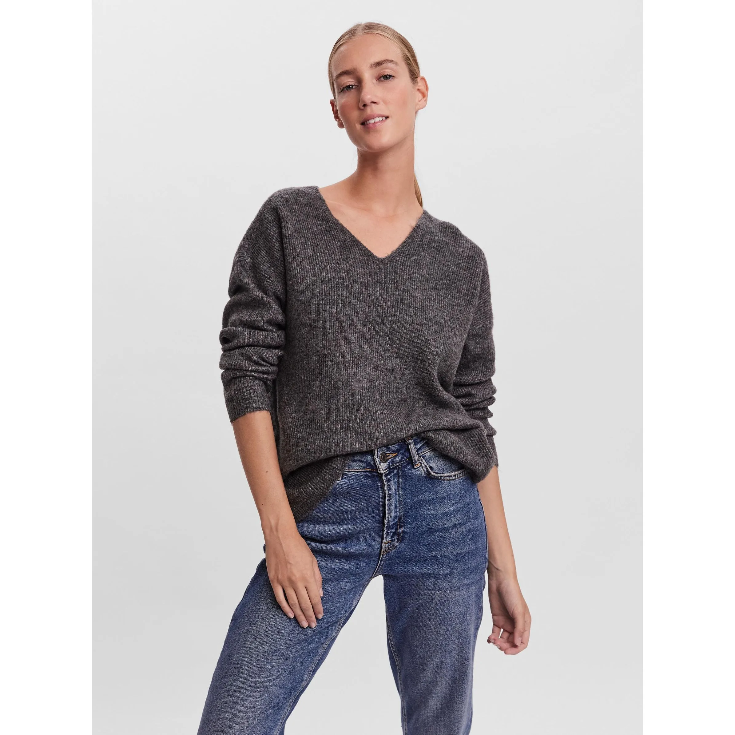 Vero Moda VMCREWLEFILE LS V-NEC Strickpullover
