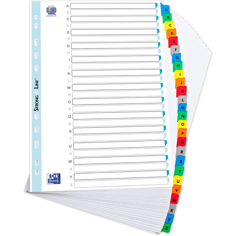Intercalaire A4 carte blanche Oxford 26 onglets alphabétiques multicolores