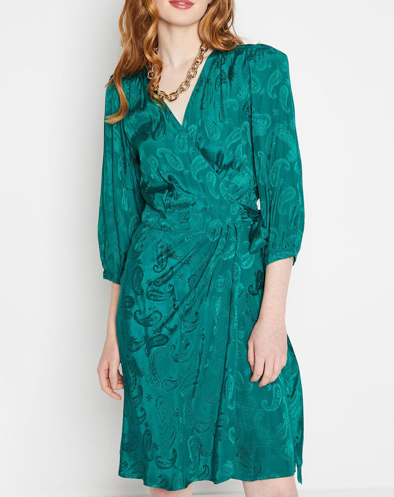 La Petite Etoile Robe Shima broderies ton sur ton verte