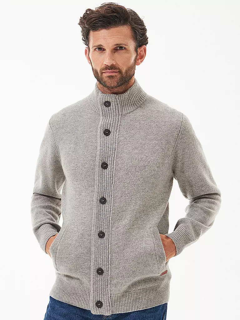 BARBOUR Strickjacke ESSENTIAL hellgrau