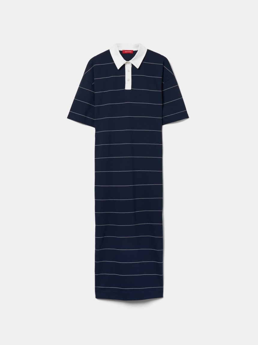 Vestido comprido às riscas com manga curta