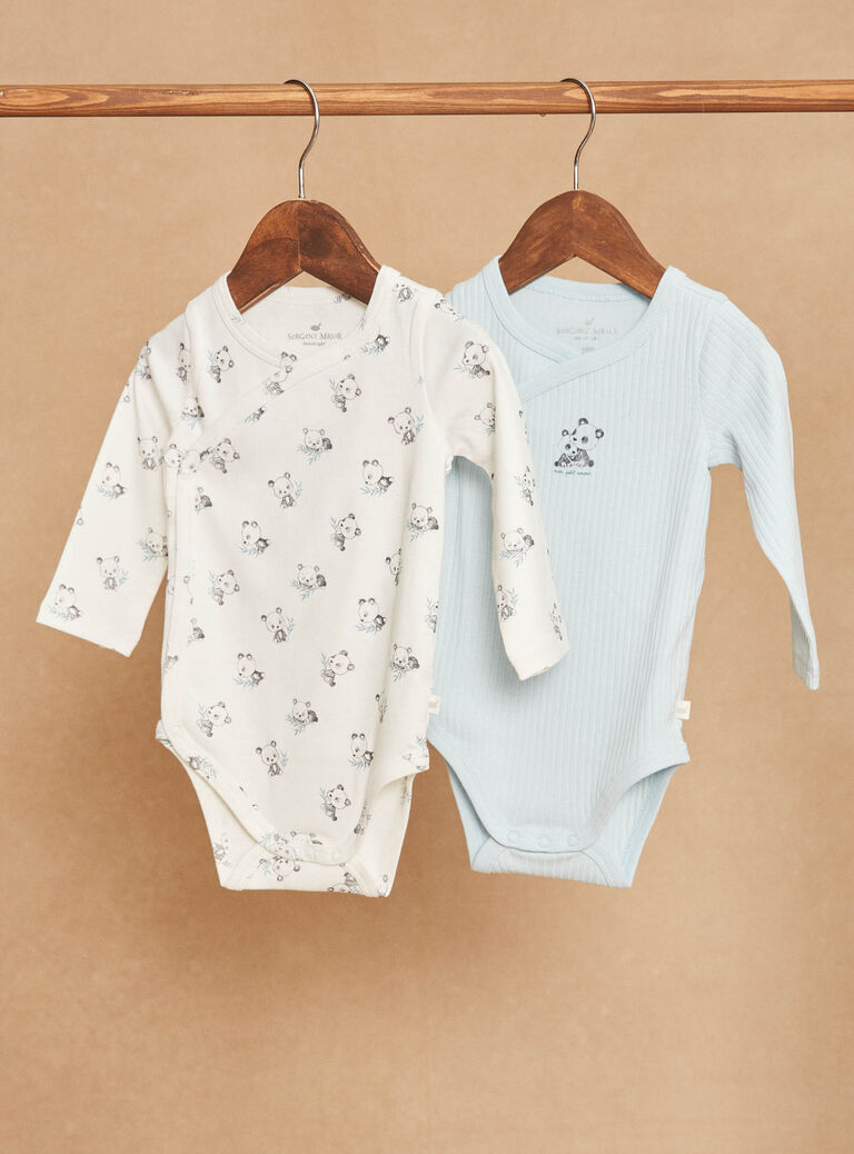 Lot de 2 bodys bleu glacier et écru en coton biologique