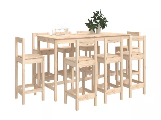 Ensemble de bar 9 pcs Bois de pin massif