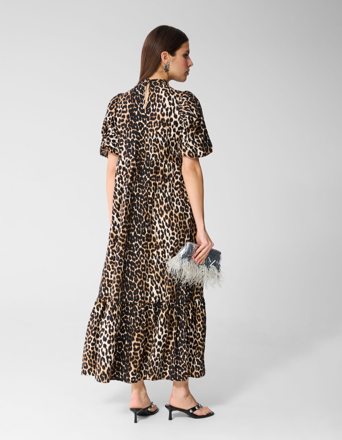 Ruffle Leopard Maxi Jurk Bruin