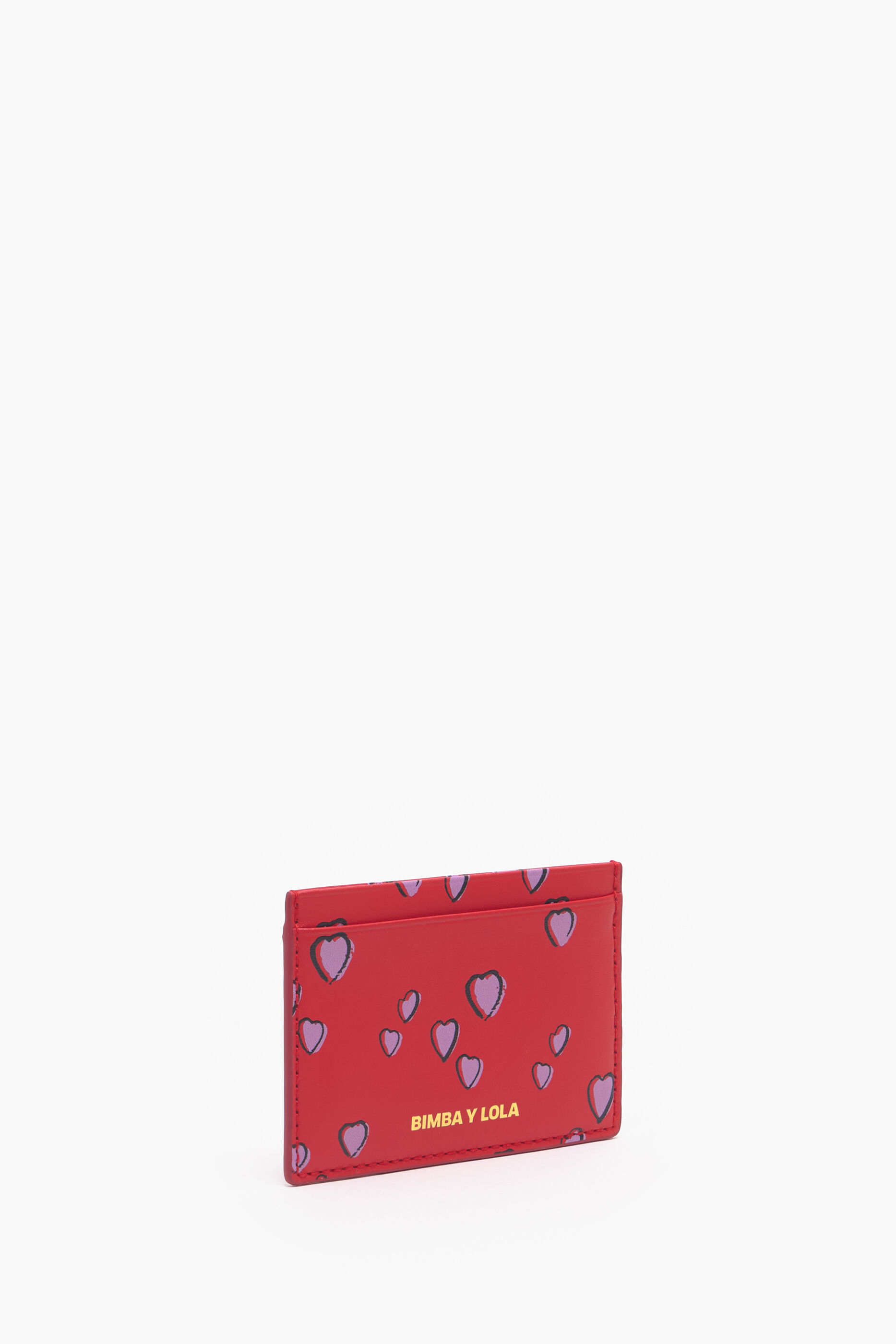 Porta-cartões de couro com estampa de pequenos corações, vermelho