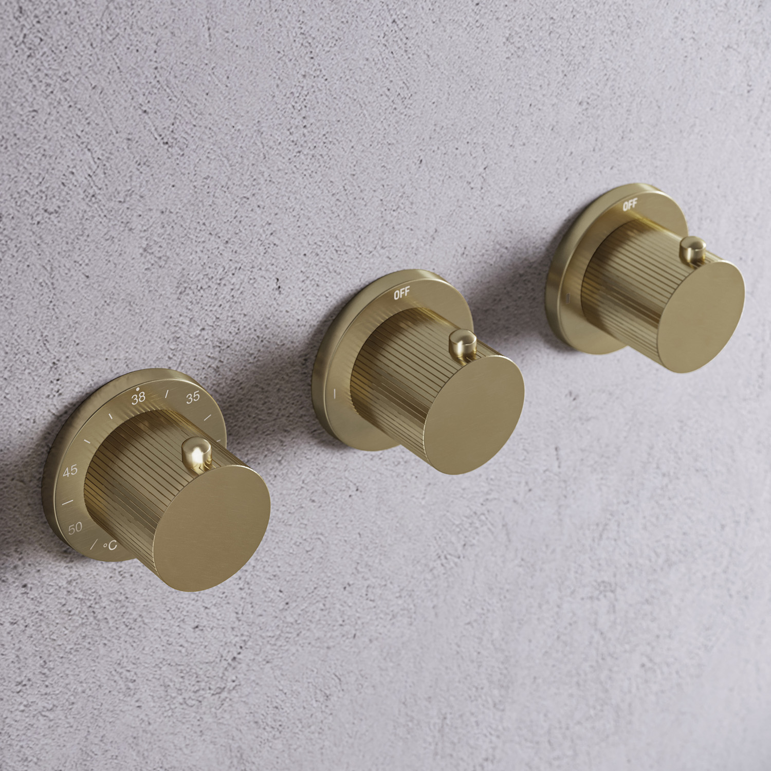 Saniclear Plus Stripes Pro inbouw badkraan met vrijstaande uitloop geborsteld messing - mat goud
