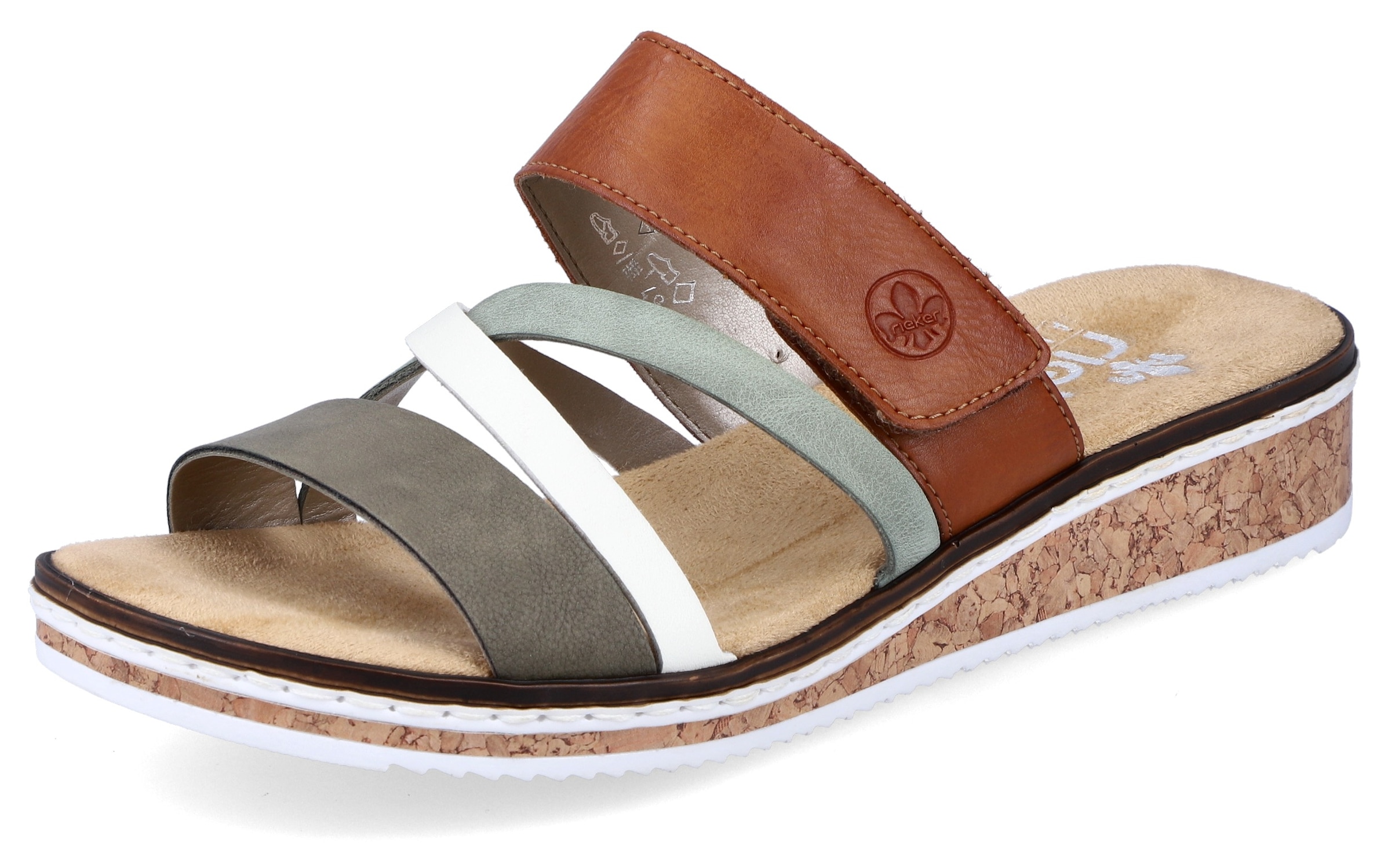 Rieker Pantolette  , Keilabsatz, Sommerschuh, Schlappen mit Klettriemchen
