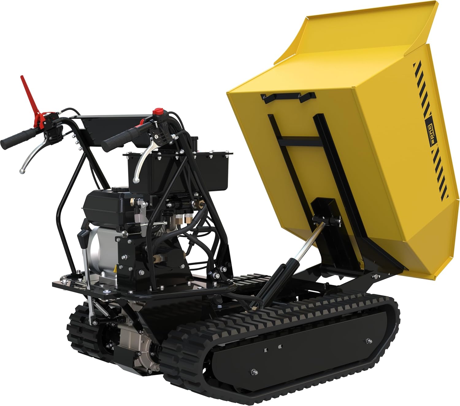Güde Raupendumper GRD 500/R (4-Takt-Motor, 196 cm³ Hubr., 4,1/5,6 (kW/PS), Vorwärtsgeschw. 3,47 km/h, max. Zuladung 500 kg, 230 l Mulde mit Kipphydraulik, wartungsfr. Zahnradgetr., Handgriffstrg.)