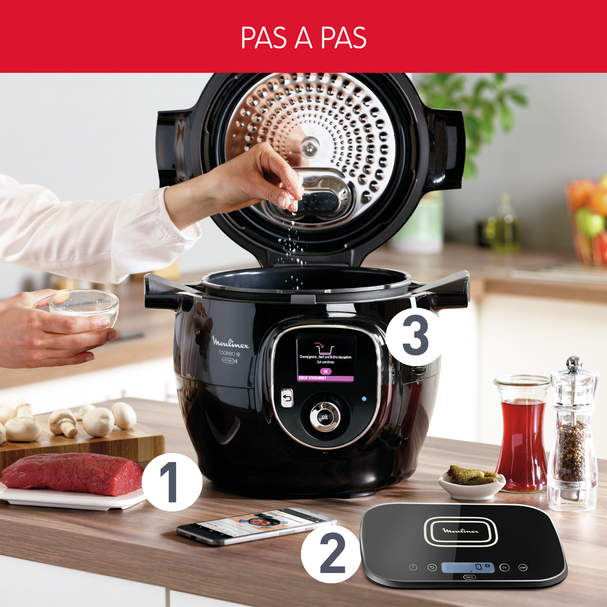 Cookeo + Connect, Multicuiseur connecté, 6L (2/6 pers.), balance de cuisine