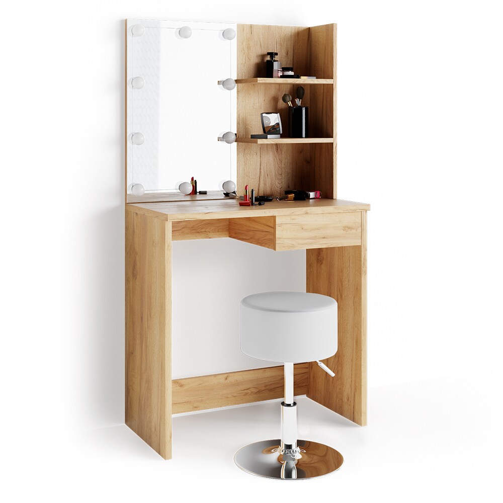 VICCO LED Schminktisch DEKOS Frisiertisch Kommode Kosmetiktisch Eiche Hocker