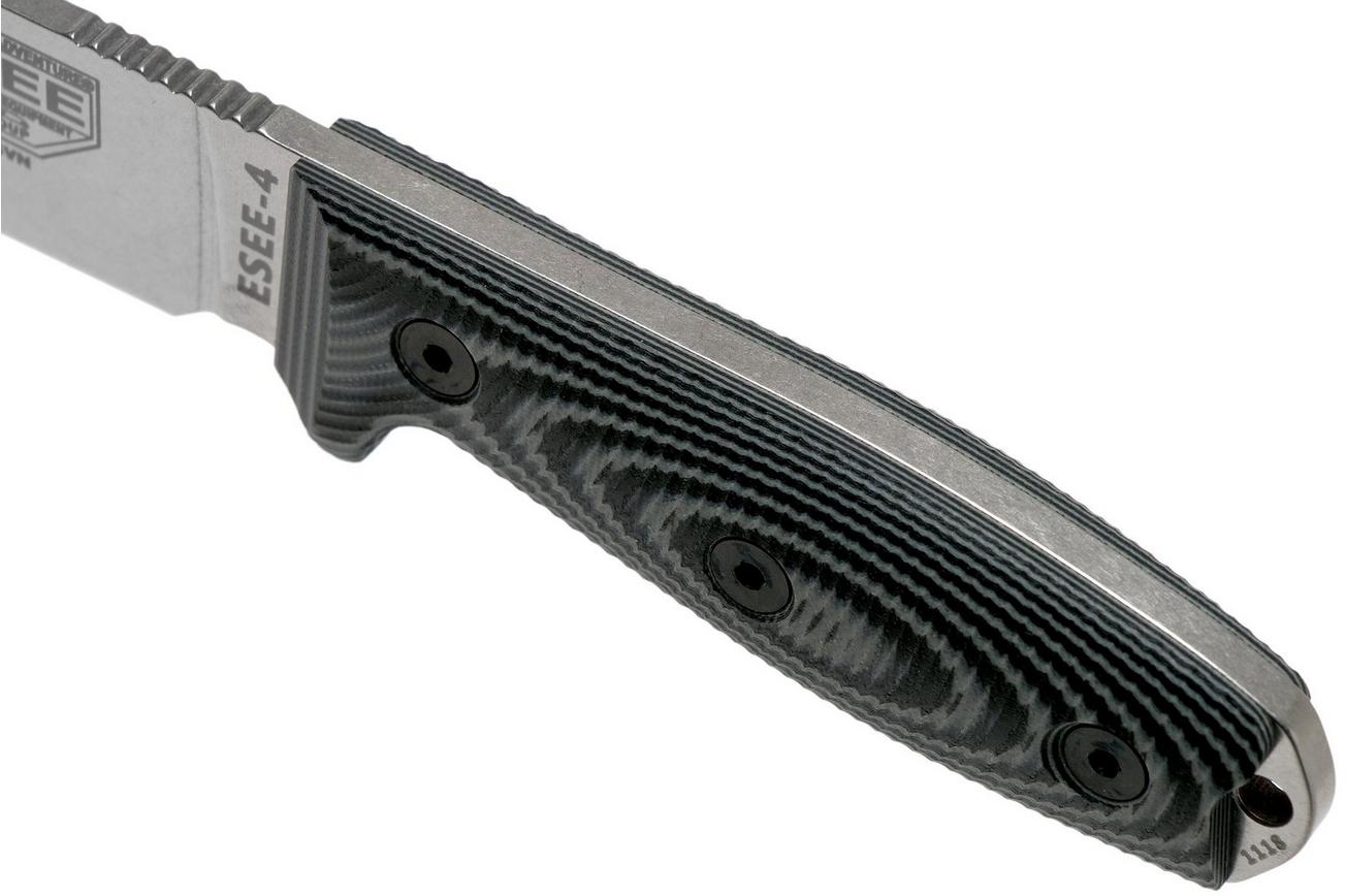 ESEE Model 4 Plain Edge S35VN, Grey Black G10 3D Handle 4P35V-002 met schede   clip