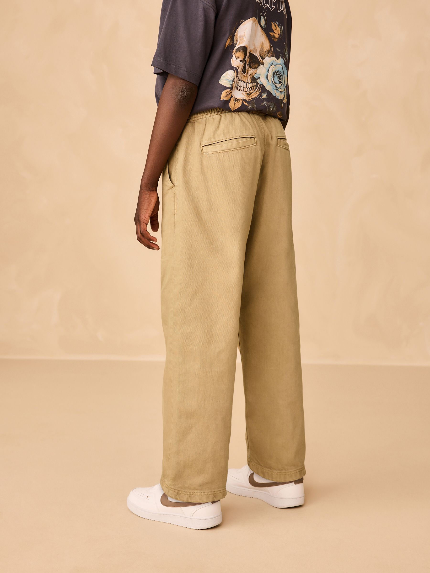 Pastelgeel - Twill jeans met aantrekkoord (3-16jr)