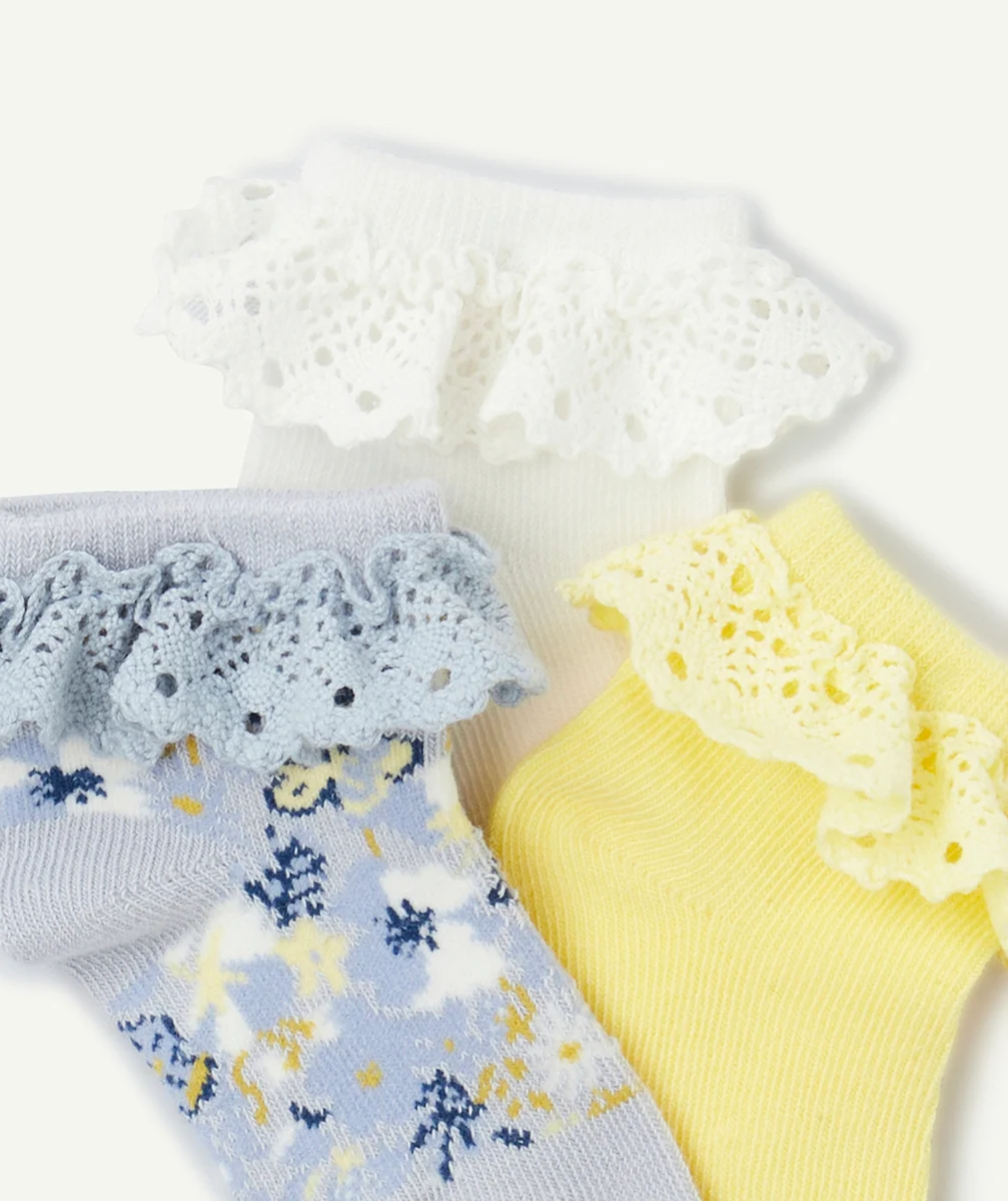 lot de 3 paires de socquettes bébé fille avec volants brodés