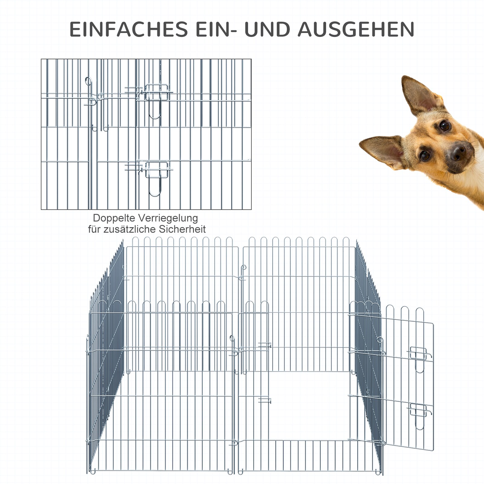 PawHut Freilaufgehege als 8-teiliger Welpenauslauf silber