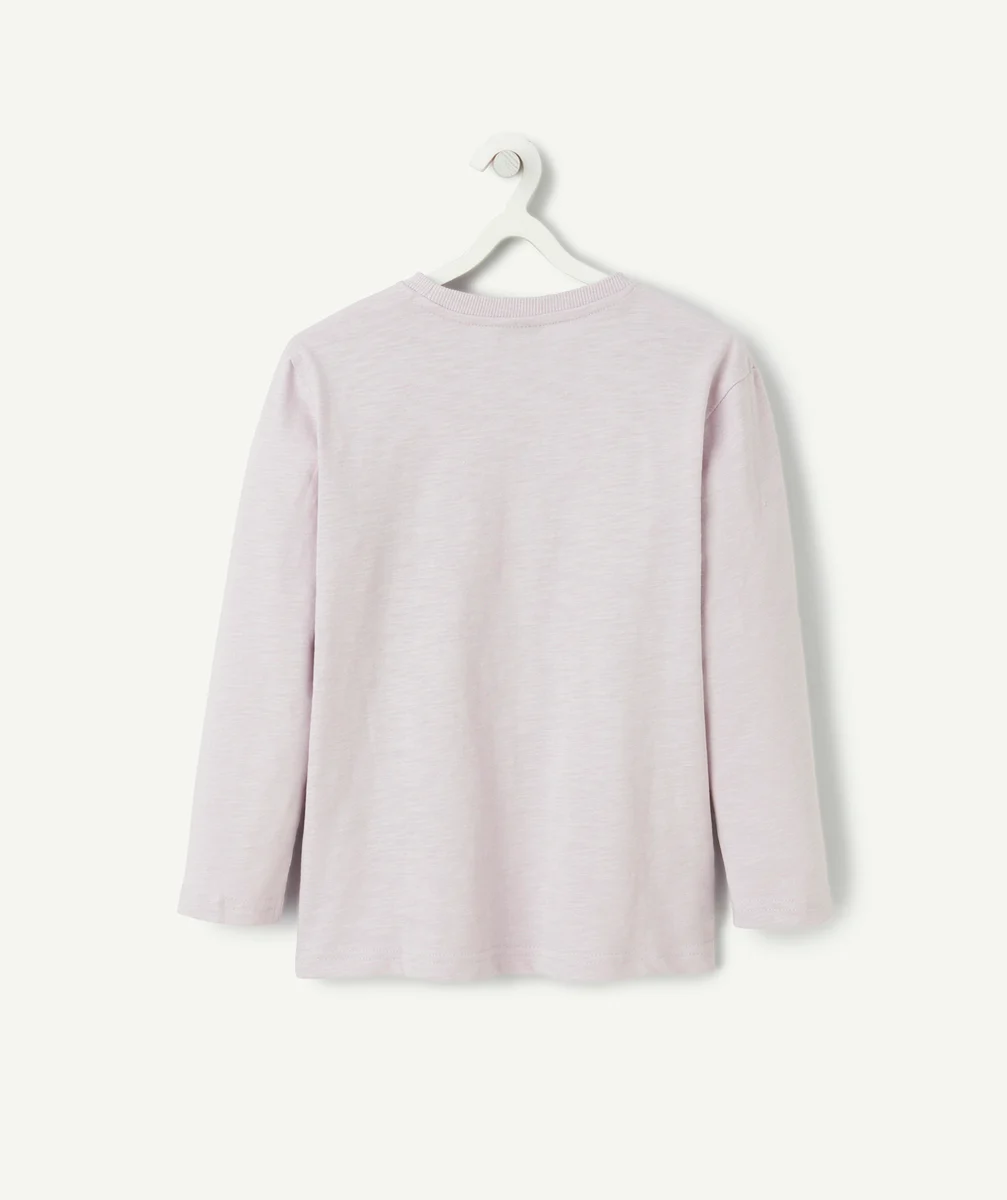 T-SHIRT GARÇON EN COTON BIO MAUVE AVEC MOTIF VÉLO ET MESSAGES CIAO