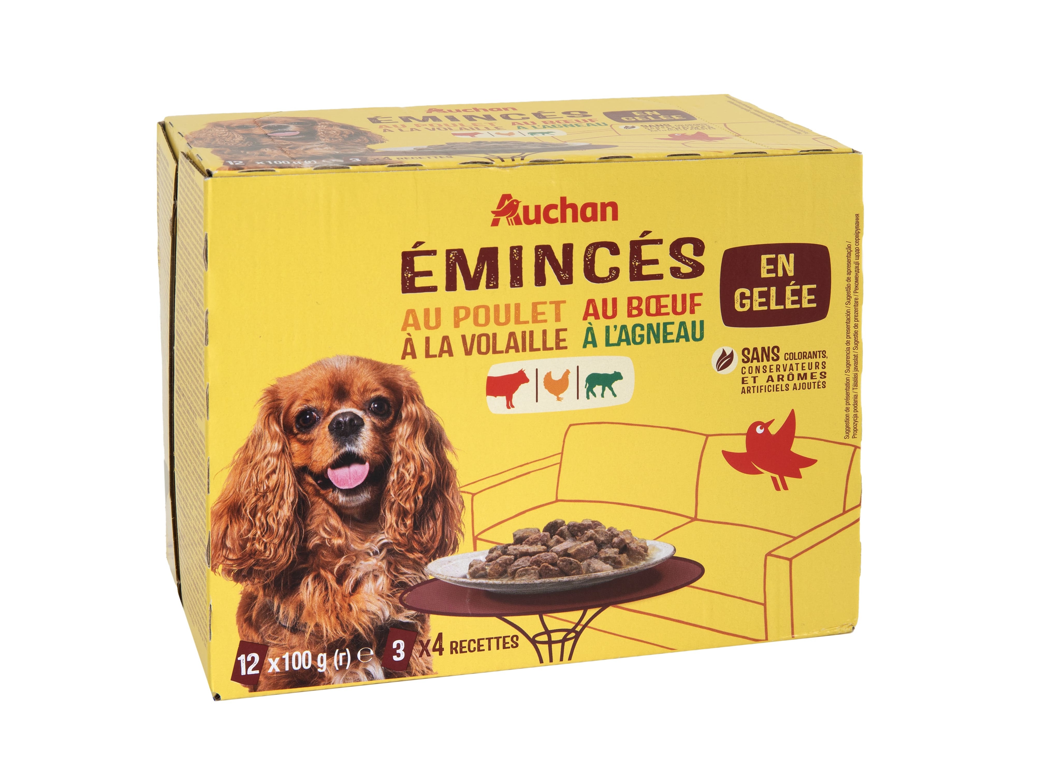 COMIDA HÚMIDA PARA CÃO AUCHAN SAQUETAS PEDAÇOS EM GELEIA CARNES 12X100G