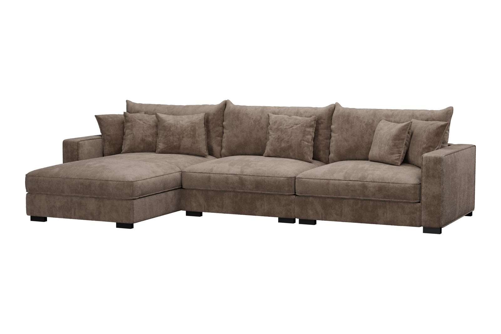 Rossi 3-seter med sjeselong venstre Tekstil Genesis 6 Mink, arm B med sorte ben. Std. Komfort.
