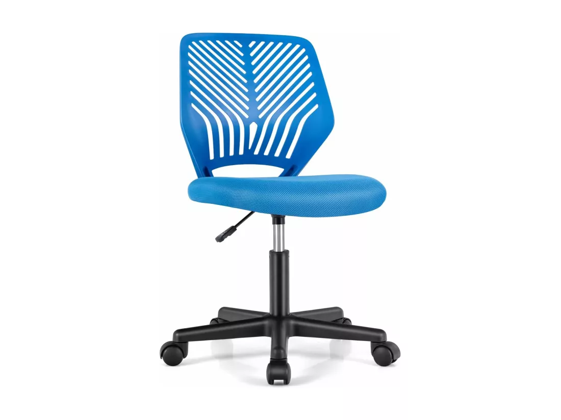 Chaise de Bureau Pivotante Enfants avec Hauteur Réglable 77-89cm, Siège à roulettes avec Dossier Ergonomique & Base à 5 Étoiles, Charge 150kg (Bleu)