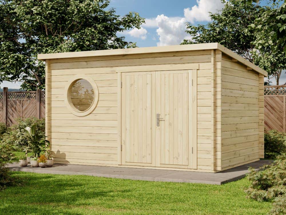 Alpholz Maria-Rondo 44 B tuinhuis, natuurhouten tuinhuis, blokhut met 44 mm wanddikte, geïmpregneerd, 4x3m, inclusief montagemateriaal