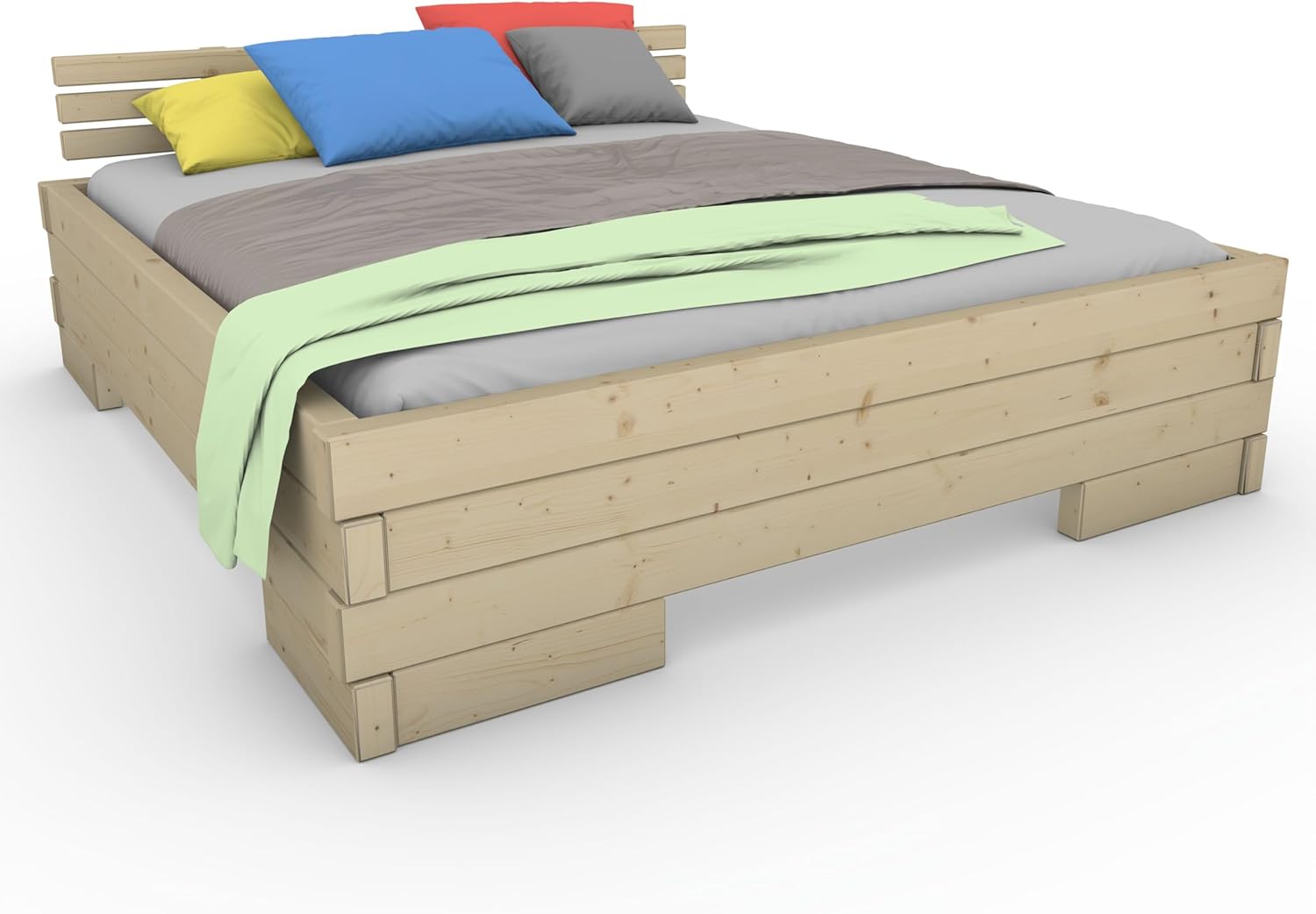 TUGA - Holztech Massives Balkenbett Doppelbett mit und ohne Überstand Daybett Boxspringbett (ohne seitlichen Überstand, 160 x 220)