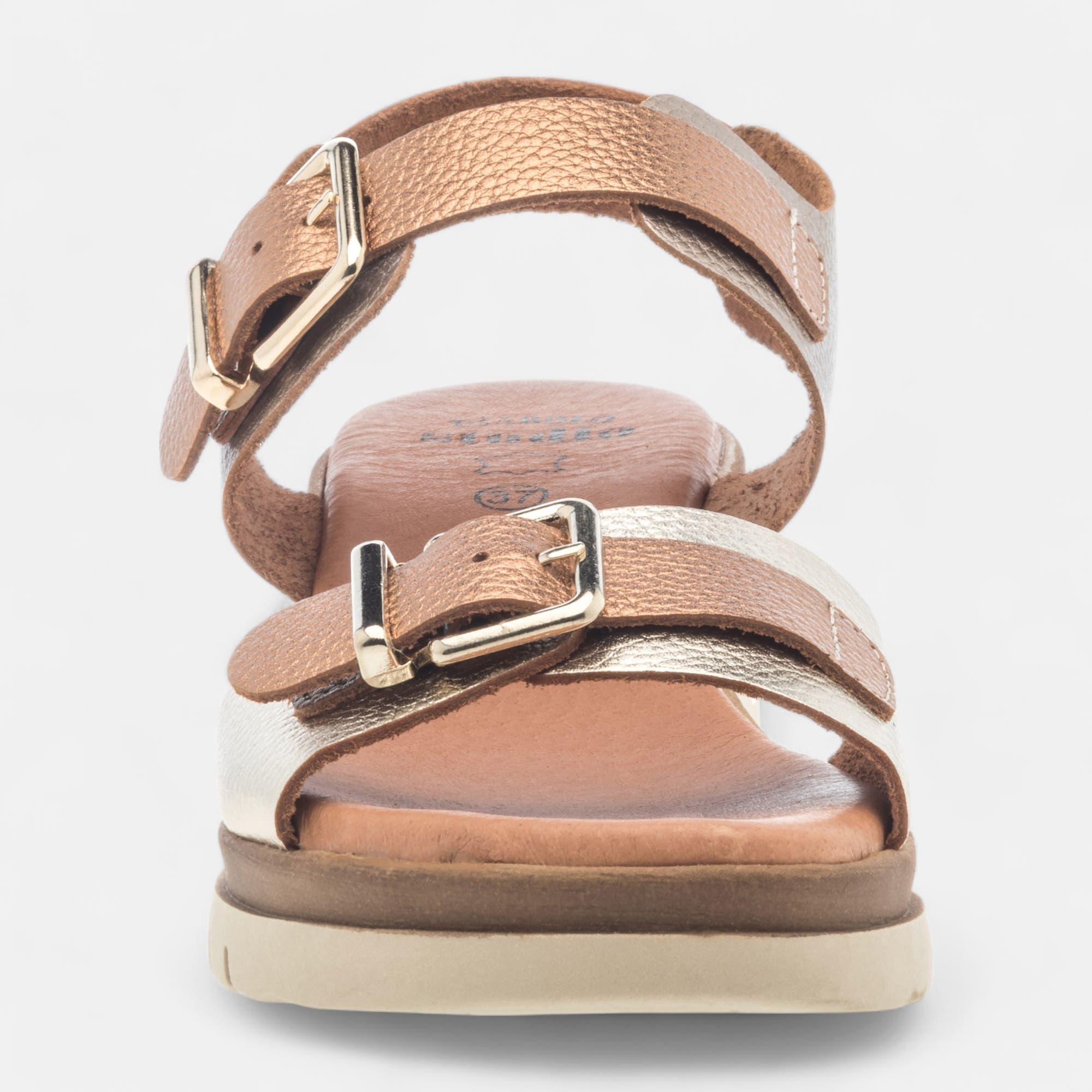 Sandales à talon compensé Femme en cuir bronze