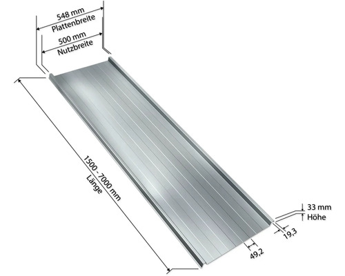 PRECIT trapeziumvormige dakbaan met anticondensvlies W33LV, verzinkt, vaste breedte 548 mm x dikte 0,5 mm (verkocht per meter van 150 tot max. 700 cm)