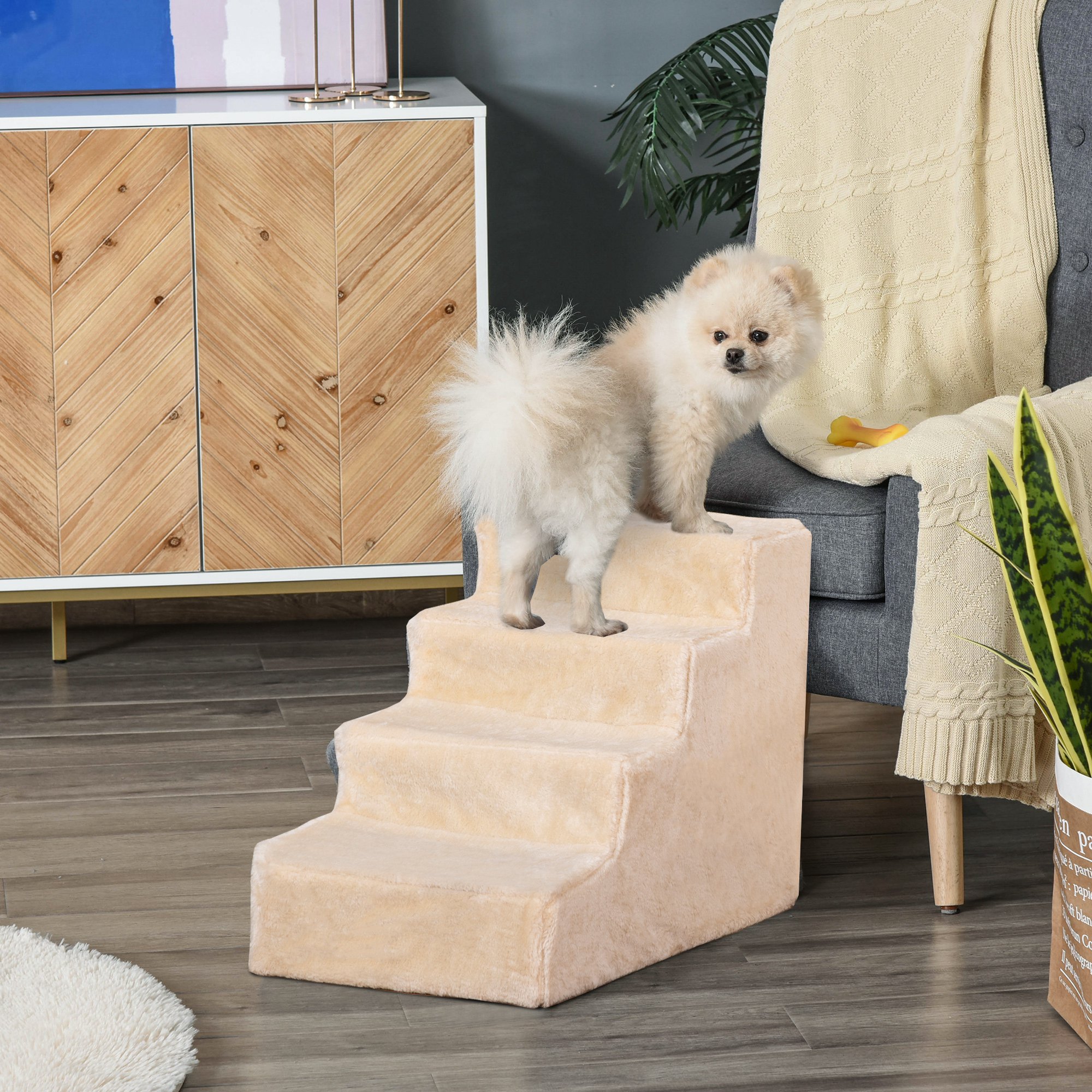 Escada para cães PawHut bege