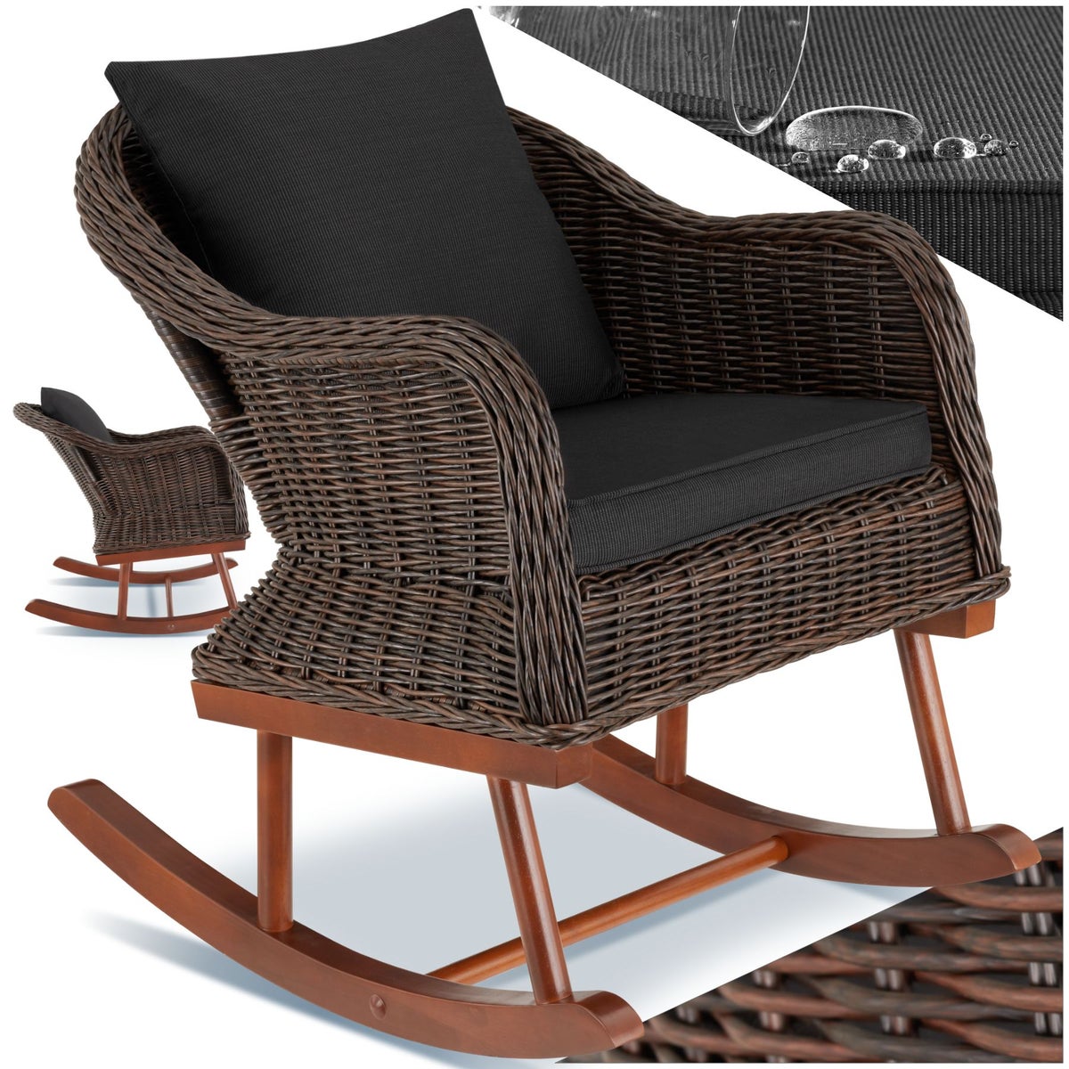 tectake Rovigo rotan schommelstoel, natuurlijk imitatieweefsel met aluminium frame, 57,5 x 85 x 73 cm