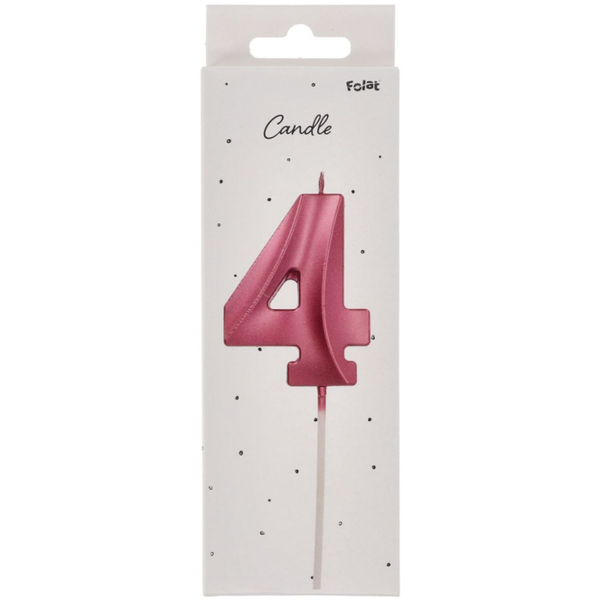 Zahlenkerze - 4 - Glamour Vibes - pink metallic - ca. 7 cm