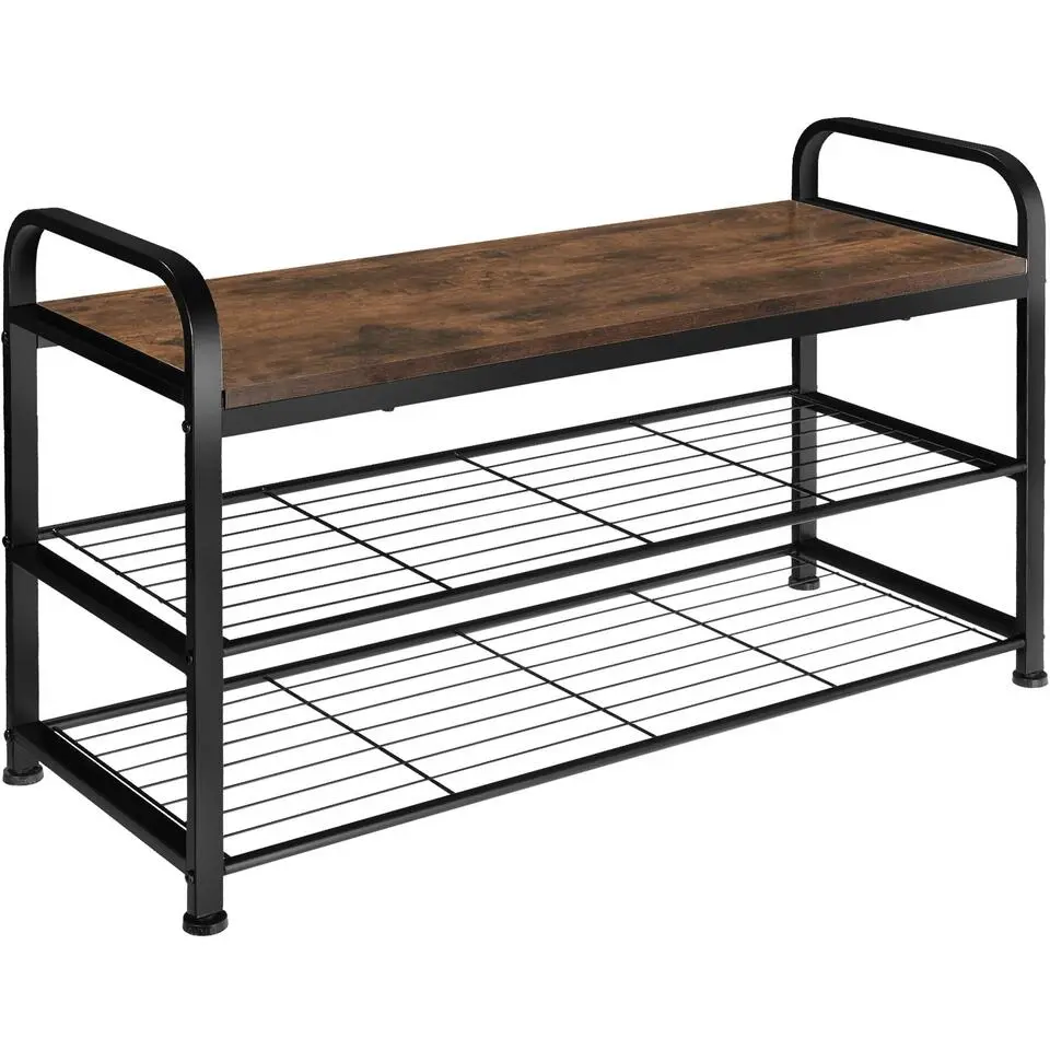 tectake Schoenenrek Southampton 91x36x55cm, Industrieel Hout Donker, Rustiek
