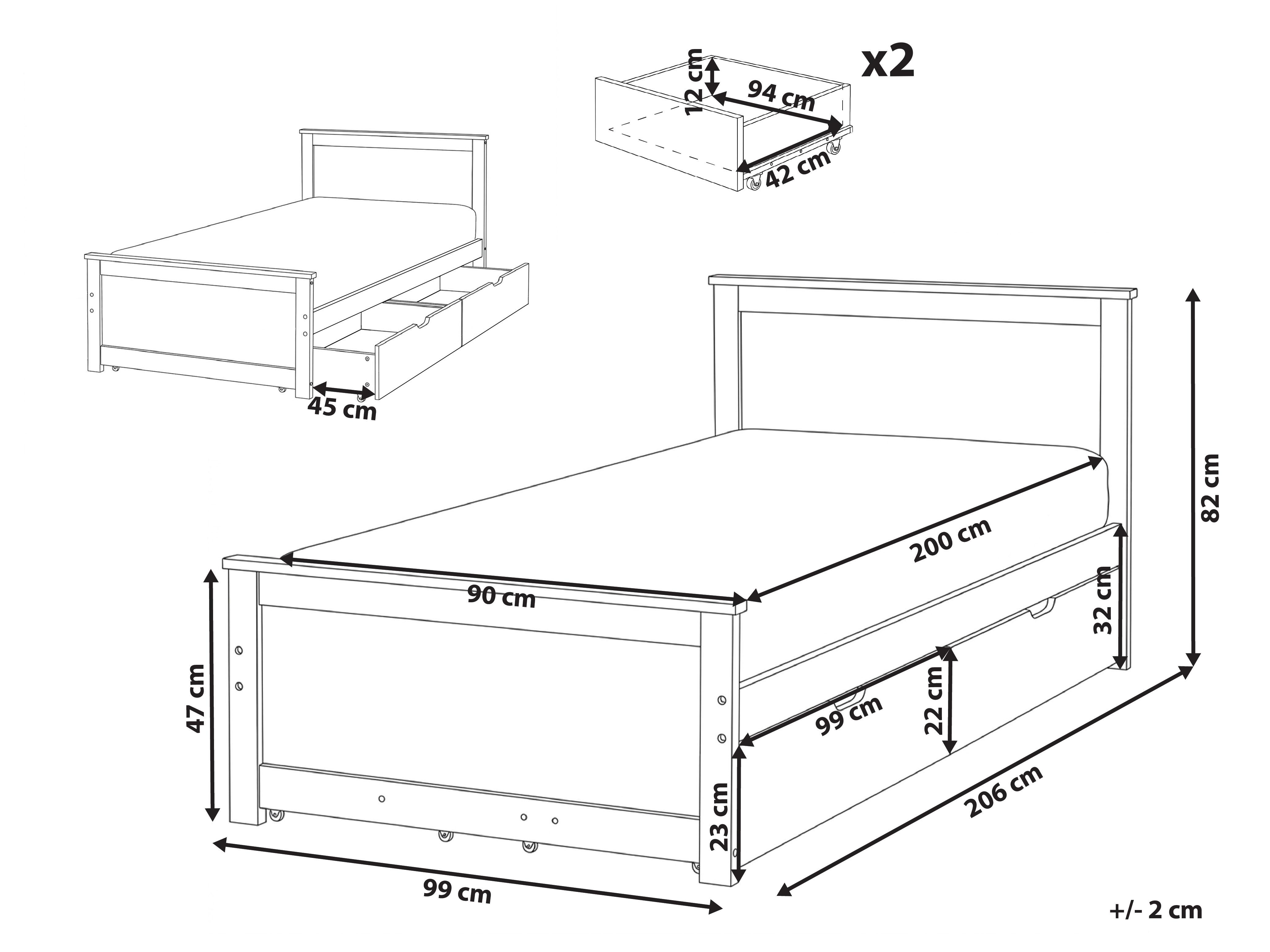 Bed met 2 lades Dennenhout DAUPHIN 90 x 200 cm Lichtbruin