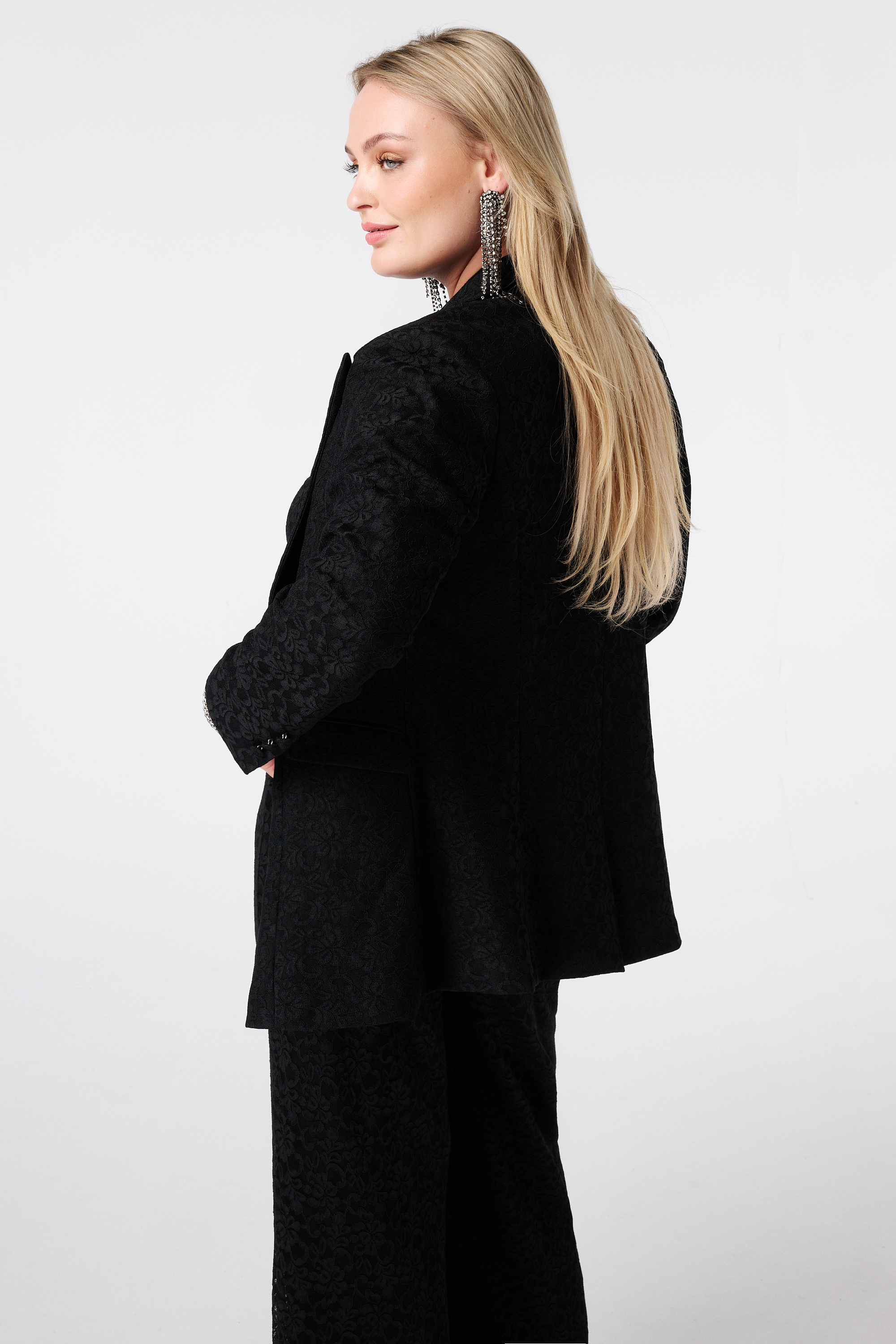 Getailleerde kanten blazer Zwart