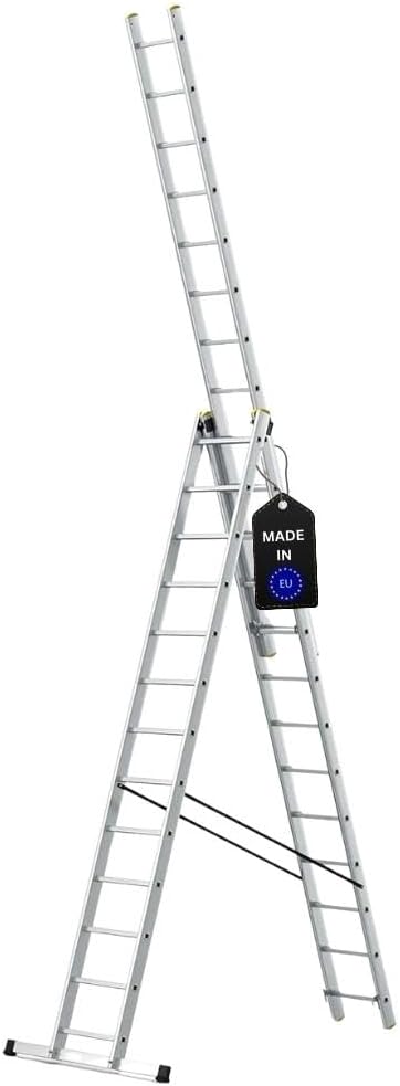PROREGAL Economy Plus 3-delige multifunctionele ladder met dwarsbalk, 3 x 13 sporten, werkhoogte 8,61 m, draagvermogen 150 kg