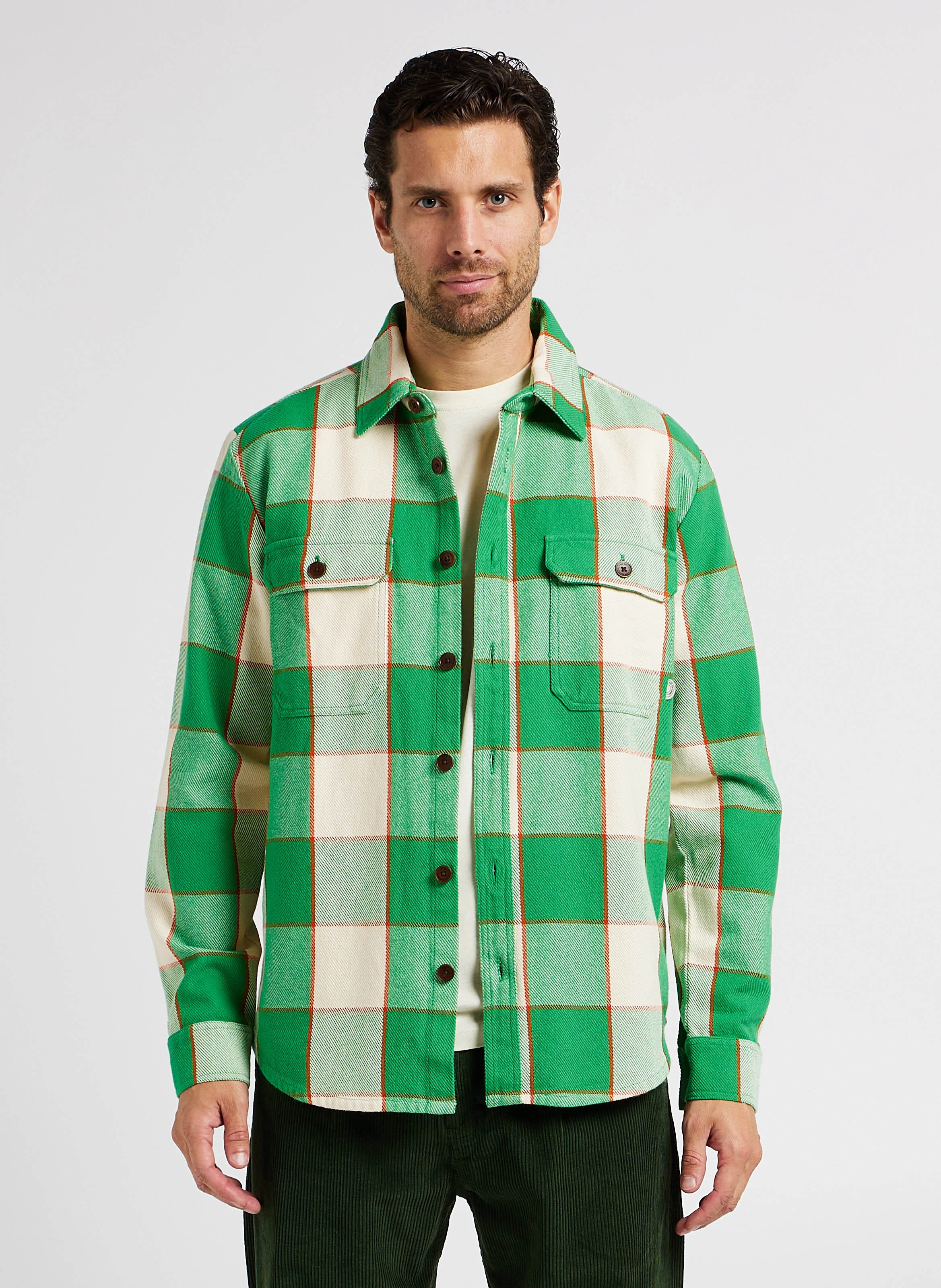 LUCAS - Surchemise droite col classique en coton biologique | Vert
