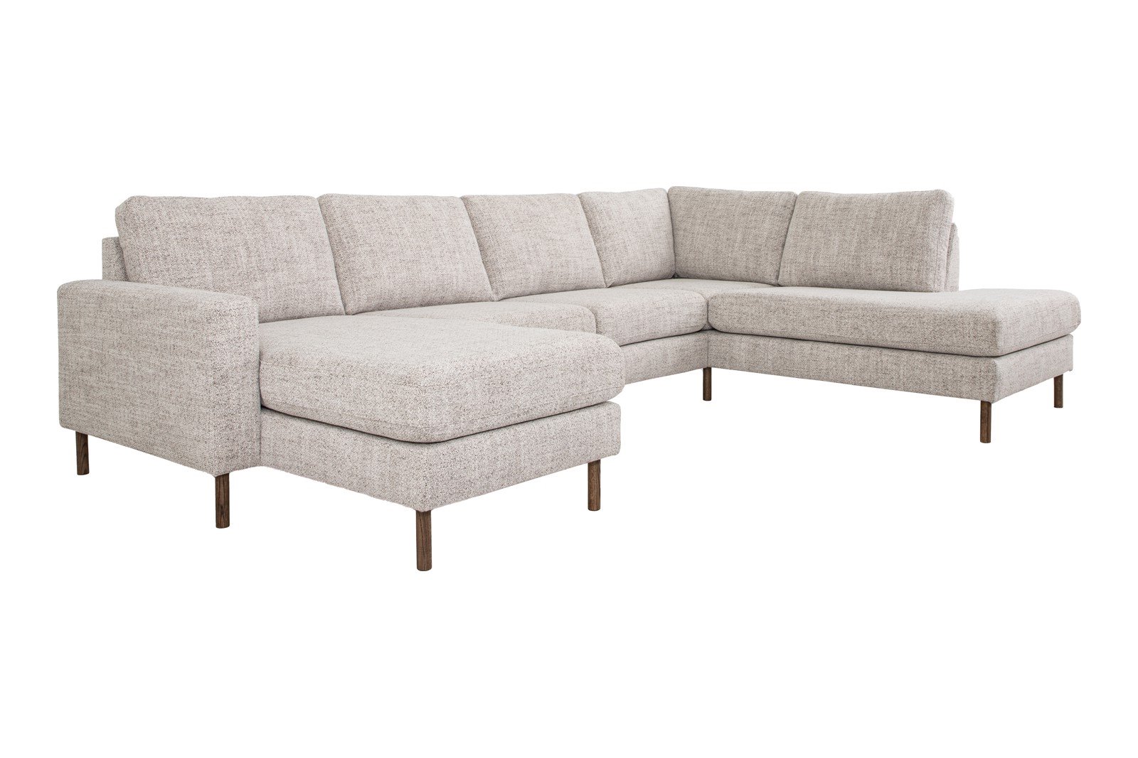 Pixel Nordic U-sofa Sjeselong venstre, 2-seter, hjørne og åpen ende høyre. Comfort K2 I tekstil Oasis 91 biscque