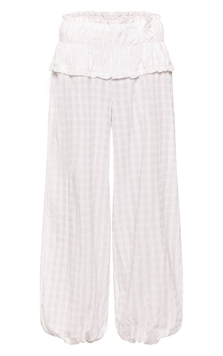 Blanc Pantalon Ballon Texturé Froncé À Taille Élastiquée