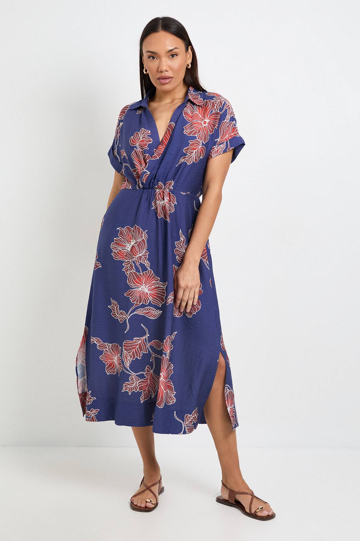 Wallis Robe Midi À Col Tissé Floral