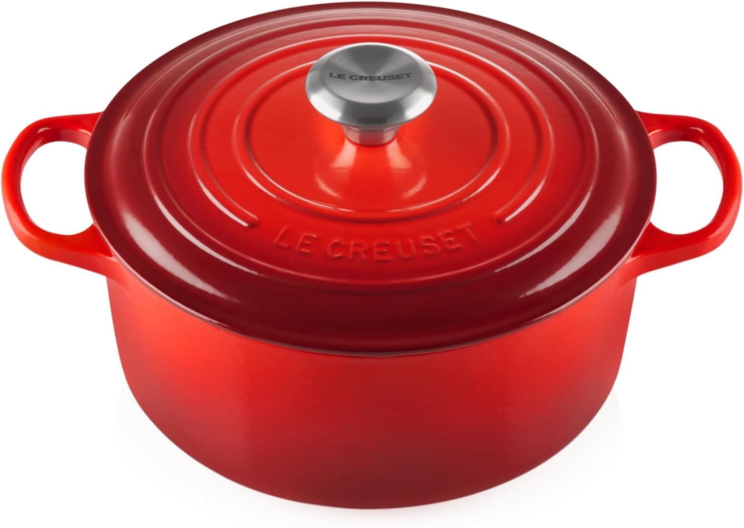 Le Creuset Signature Gusseisen-Bräter mit Deckel, Ø 24 cm, Rund, Für alle Herdarten und Induktion geeignet, Volumen: 4,2 l, 4,305 kg, Kirschrot, 21177240602430