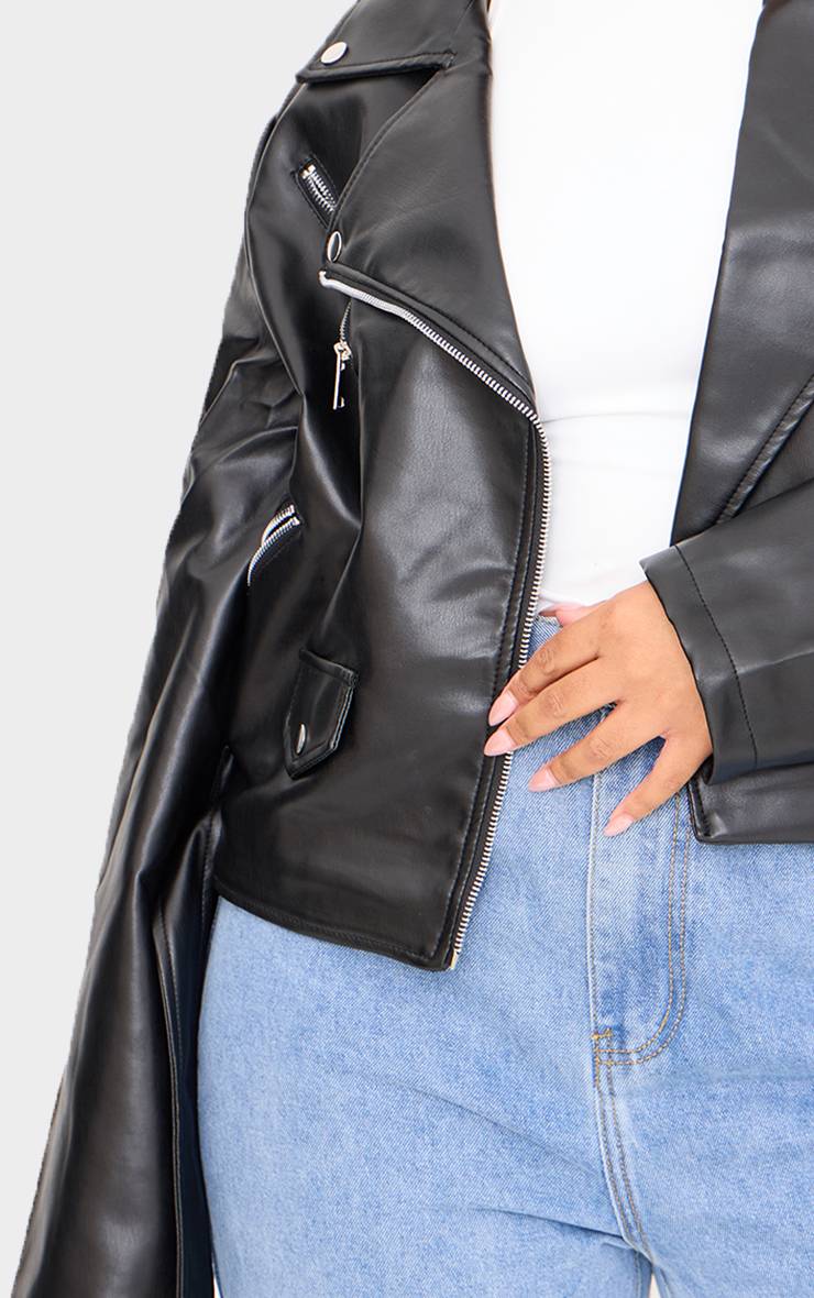 Noir Veste De Motard Grande Taille En Synthétiquecuir Avec Détails Zippés
