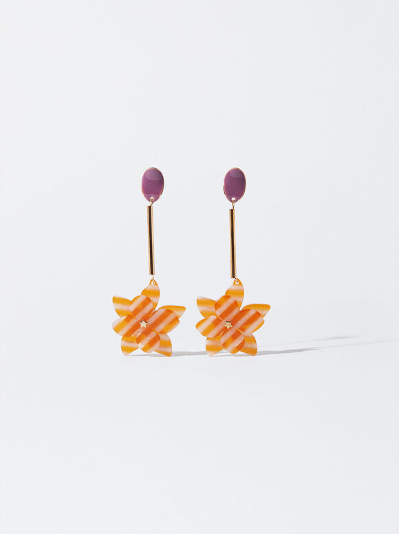 Pendientes Flor Con Resina - Multicor